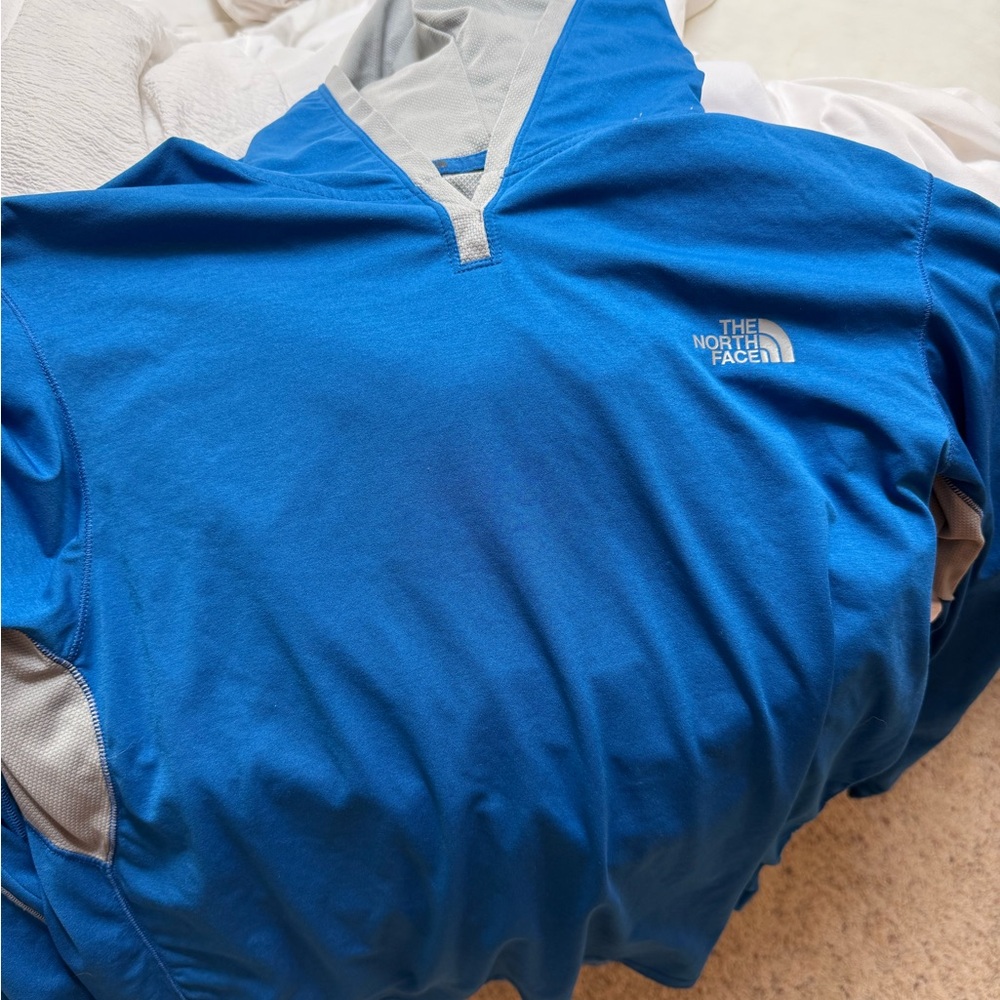 The North Face Blue and Gray Athletic Pullover Hoodie